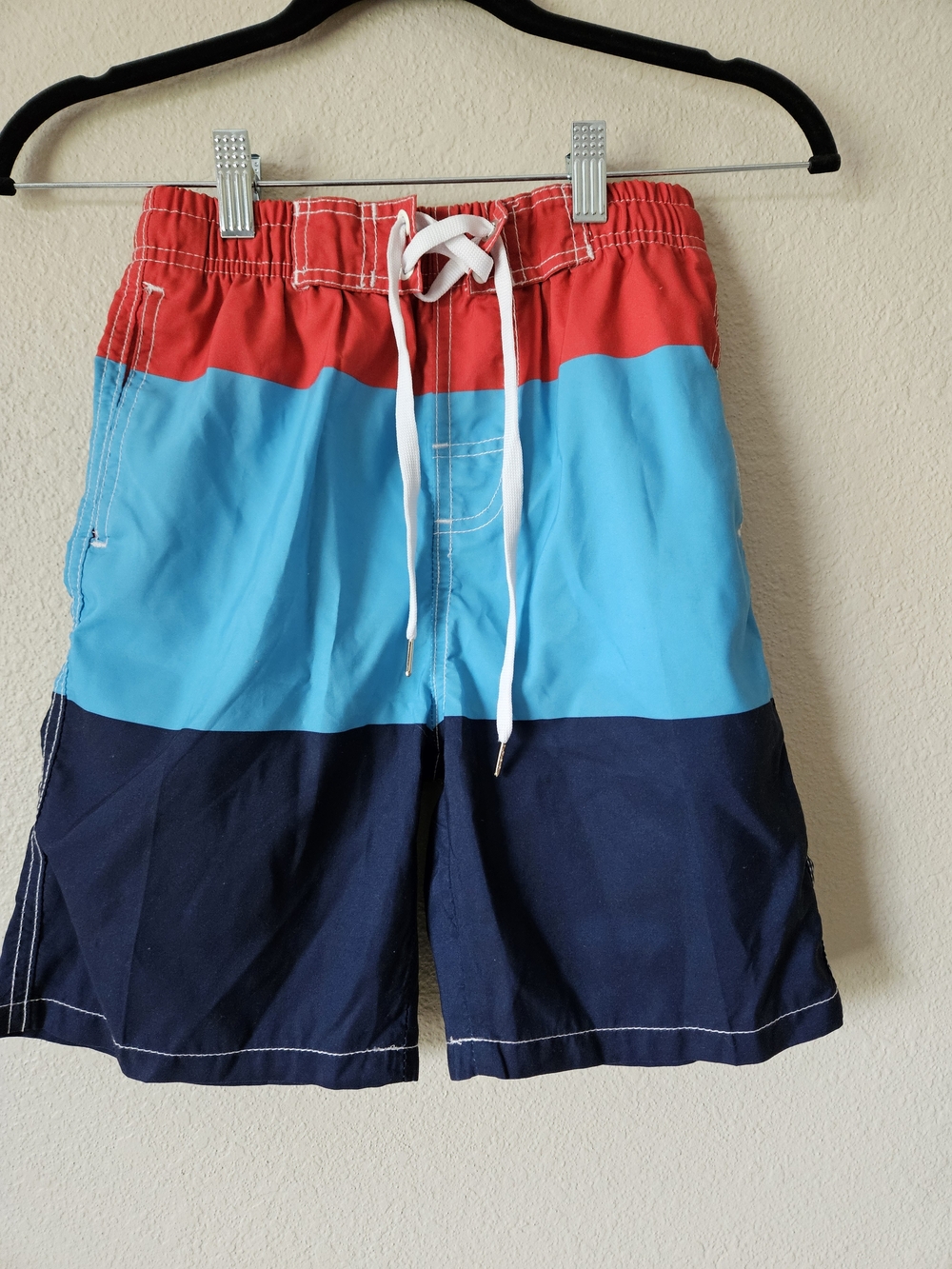 Boys Size Medium Colorblock Swim Shorts in Red, Aqua & Navy